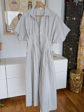 Striped Exquise Tobie Shirt Dress - White/Black L